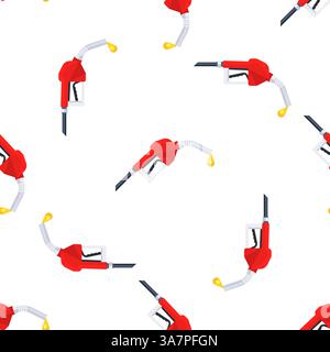 Fuel nozzle dripping gasoline on seamless pattern background Stock Vector