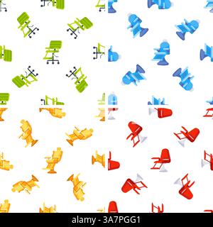 Colorful chair pattern showcasing office, airplane, barber and waiting room chairs, symbolizing diverse seating options Stock Vector