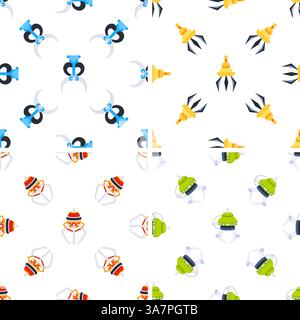 Robotic arms and grippers seamless pattern showing different types of industrial manipulators Stock Vector