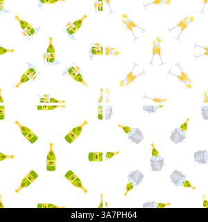Champagne bottles and glasses seamless pattern celebrating an important event Stock Vector