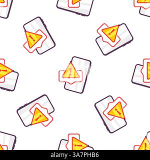 Smartphone displaying warning notification in seamless pattern Stock Vector