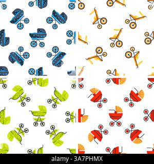 Colorful baby strollers seamless pattern representing newborn childcare and parenting Stock Vector