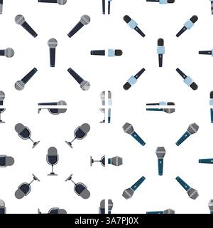 Microphones creating a seamless pattern on white background Stock Vector