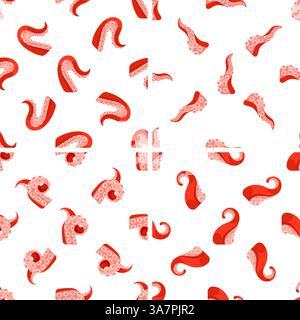 Seamless pattern with red octopus tentacles showing suction cups on white background Stock Vector