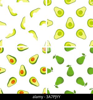 Seamless pattern with avocado halves and whole avocados creating a vibrant and healthy design Stock Vector