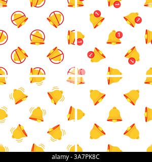 Seamless pattern with notification bells ringing and notification bells silenced on white background Stock Vector