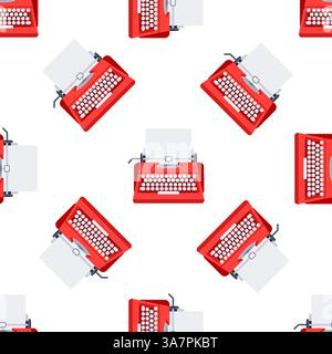 Red Typewriter Seamless Pattern on White Background for Copywriter, Journalist and Novelist Stock Vector