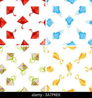 Colorful kites flying high, seamless pattern celebrating Makar Sankranti Stock Vector
