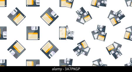 Seamless pattern of floppy disks representing saving data and obsolete technology Stock Vector