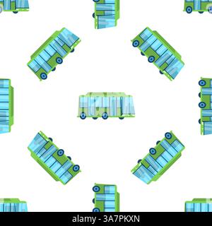 Green Bus Public Transportation Seamless Pattern on White Background Stock Vector