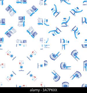 Medical equipment creating a seamless pattern, featuring ultrasound, mri, ct scan, and iv drip Stock Vector