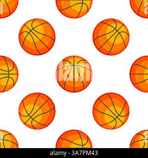Basketball ball seamless pattern repeating sport equipment texture on white background Stock Vector