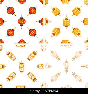 Seamless pattern with colorful chinese paper lanterns celebrating lunar new year Stock Vector