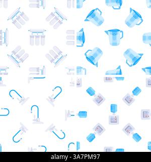 Water filters, jugs, dispensers and faucets creating a seamless pattern promoting clean and healthy drinking water Stock Vector