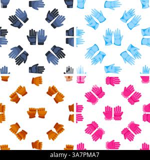 Colorful gloves seamless pattern presenting various hand protection for different activities Stock Vector