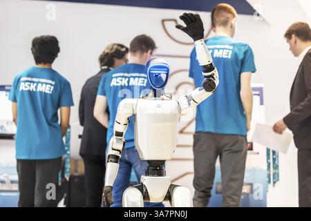 Unitree H1, H1-2, the first humanoid robot from the Chinese company Unitree. European Robotics Forum (ERF) in Stuttgart. The networking event brings t Stock Photo