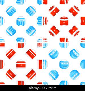 Portable fridge and cooler boxes seamless pattern repeating red and blue on white background Stock Vector