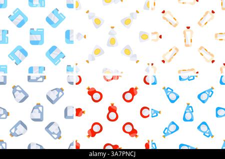 Cleaning product bottles forming a seamless pattern on white background Stock Vector