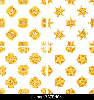Seamless pattern with golden sheriff star and badge showing authority and law enforcement Stock Vector