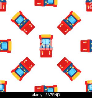 Red arcade game machine seamless pattern on white background Stock Vector