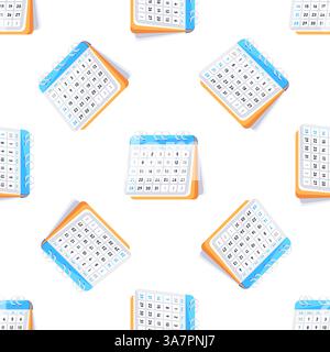 Seamless pattern of isometric calendars showing different dates and days of the week Stock Vector