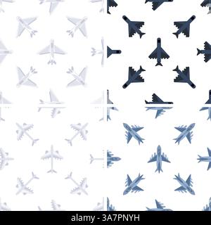 Airplane seamless pattern flying in different directions on white background Stock Vector