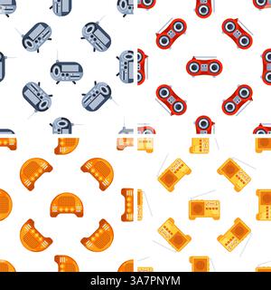 Seamless pattern with retro radio receivers showing music technology evolution Stock Vector