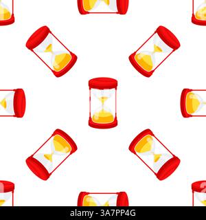 Red hourglass with falling sand showing passing time seamless pattern on white background Stock Vector