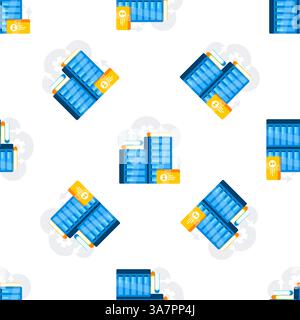 Database server racks and books representing online education and knowledge sharing Stock Vector