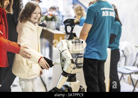 Unitree H1, H1-2, the first humanoid robot from the Chinese company Unitree. European Robotics Forum (ERF) in Stuttgart. The networking event brings t Stock Photo