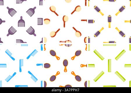 Seamless pattern featuring various hair styling tools on a white background, ideal for beauty and hair care projects Stock Vector