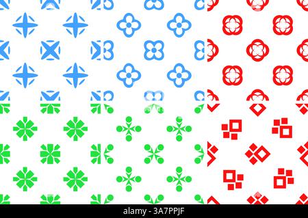 Seamless patterns with simple geometric shapes creating decorative backgrounds Stock Vector