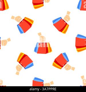 Hand Holding Shopping Bags Seamless Pattern on White Background Stock Vector