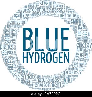 Blue Hydrogen H2 vector illustration word cloud isolated on white background. Stock Vector