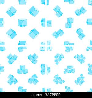Seamless pattern of ice cubes forming different shapes on white background Stock Vector