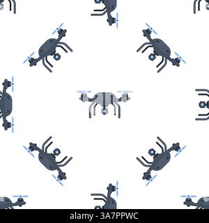 Seamless pattern of surveillance drones flying and recording video Stock Vector