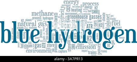 Blue Hydrogen H2 vector illustration word cloud isolated on white background. Stock Vector