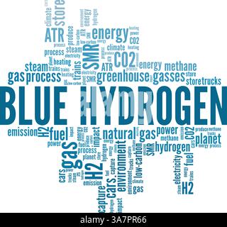 Blue Hydrogen H2 vector illustration word cloud isolated on white background. Stock Vector
