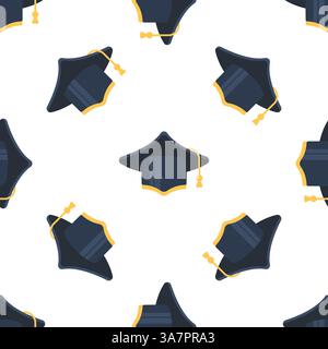Seamless pattern of graduation caps celebrating academic achievement and knowledge pursuit Stock Vector