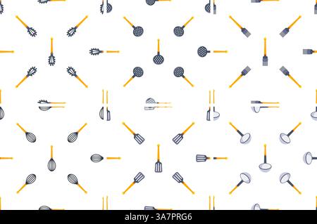 Seamless pattern of kitchen utensils forming a culinary background Stock Vector