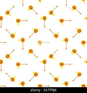 Honey dipper dripping with sweet honey seamless pattern on white background Stock Vector