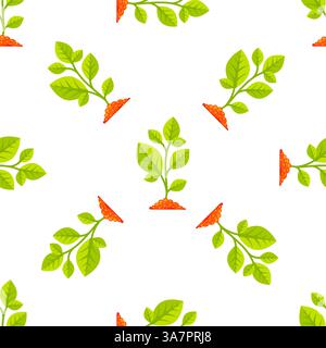 Seamless pattern of young plants growing in fertile soil Stock Vector