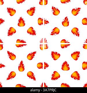 Seamless pattern with burning fire flames creating Denmark flag on white background Stock Vector