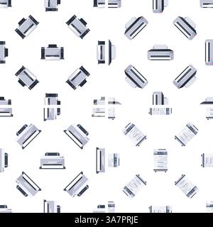 Seamless pattern with printers and copiers representing printing and office work Stock Vector