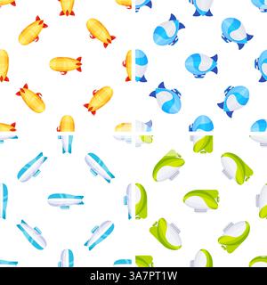 Airship seamless pattern repeating background tile with colorful blimps flying Stock Vector