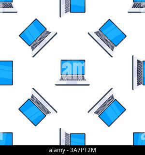 Seamless pattern featuring laptops from various angles, perfect for tech related designs Stock Vector