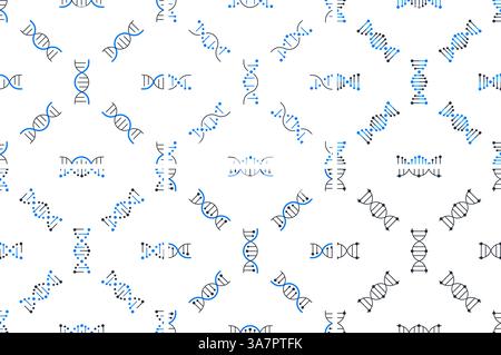 Dna double helix rotating and forming different patterns on white background Stock Vector