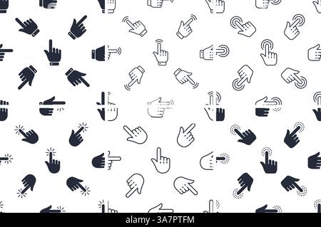 Hands pointing, clicking and touching performing various actions seamless pattern Stock Vector