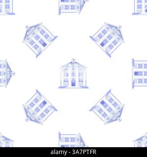 Bank building seamless pattern representing financial institution, investment, and savings Stock Vector