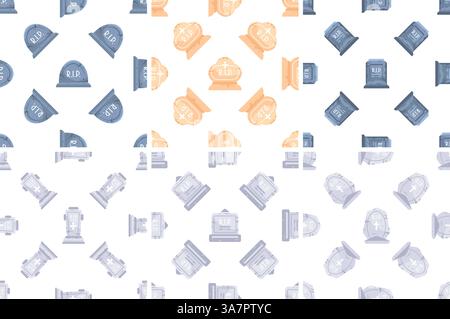 Seamless patterns with various grey and beige tombstones for halloween wrapping paper Stock Vector